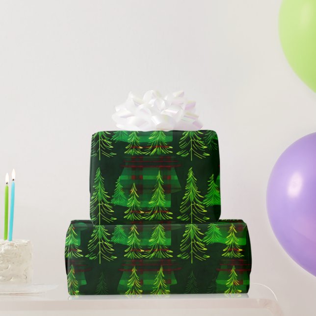 Moderne Karierte Weihnachtsbäume Geschenkpapier (Partygeschenke)