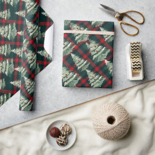Moderne Karierte Weihnachtsbäume Geschenkpapier