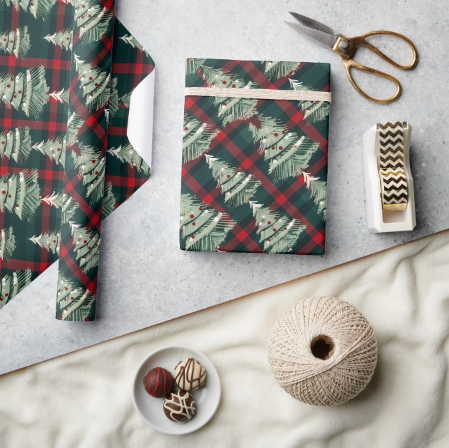 Moderne Karierte Weihnachtsbäume Geschenkpapier (Kunsthandwerk)