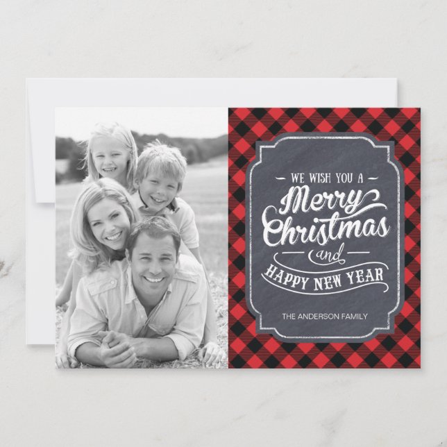 Moderne Karierte Weihnachtsfotokarten Feiertagskarte (Vorderseite)