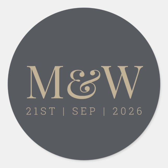 Moderne Karkohle Grau Gold Bridge Monogramm Runder Aufkleber (Vorderseite)