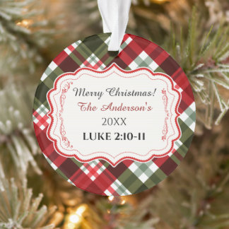 Moderne Karo-Frohe-Weihnachten- & Bibelvers-Acryl Ornament