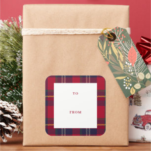 Moderne Karo-Weihnachts-Geschenkanhänger Quadratischer Aufkleber