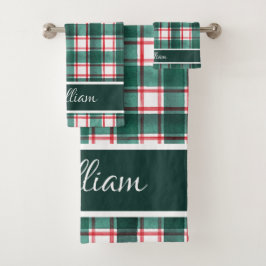 Moderne Karos mit Rotem Buffalo Badhandtuch Set