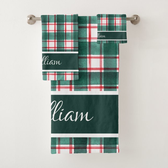 Moderne Karos mit Rotem Buffalo Badhandtuch Set (Insitu)