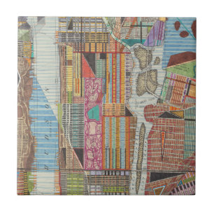 Moderne Karte von New York III Fliese