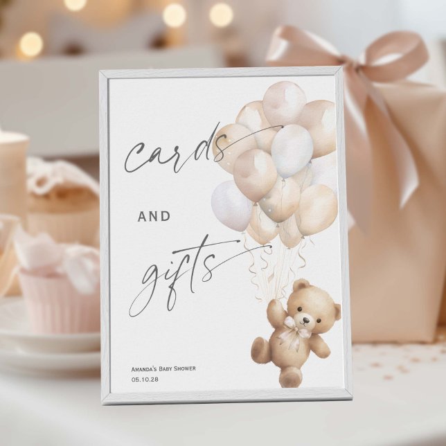 Moderne Karten und Geschenke warten früh auf Gesch Poster (Beige Gender Neutral Shower, We Can Bearly Wait Themed Cards and gifts sign)