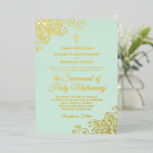 Moderne katholische Hochzeit Elegant Mintgrün & Go Folieneinladung