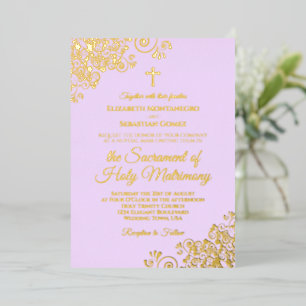 Moderne katholische Hochzeit Elegante Lilac Lila G Folieneinladung