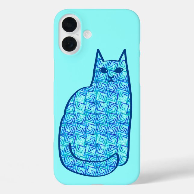 Moderne Katze, Aqua und Navy Blue aus dem Mittelal Case-Mate iPhone Hülle (Rückseite)