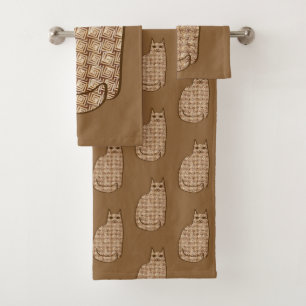 Moderne Katze, Beige und hellbraun aus dem Mittela Badhandtuch Set