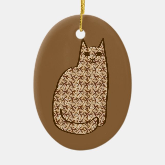 Moderne Katze, Beige und hellbraun aus dem Mittela Keramik Ornament (Vorne)
