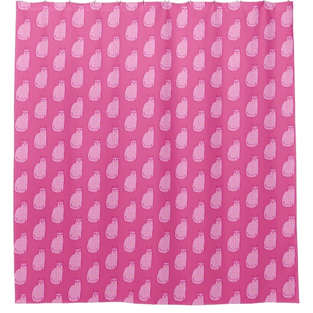 Moderne Katze, Fuchsia und hellrosa aus dem Mittel Duschvorhang (Vorderseite)