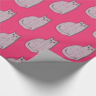 Moderne Katze, grau / grau und rosa, Mitte des Jah Geschenkpapier