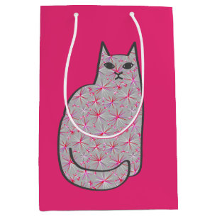 Moderne Katze, grau / grau und rosa, Mitte des Jah Mittlere Geschenktüte