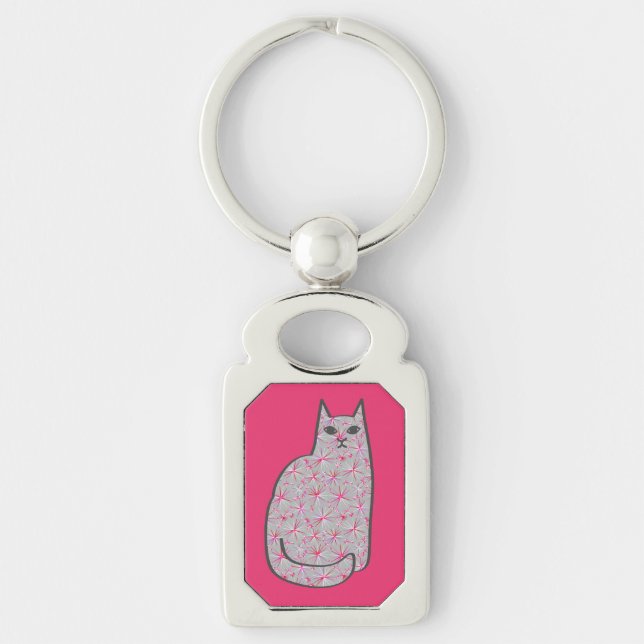 Moderne Katze, grau / grau und rosa, Mitte des Jah Schlüsselanhänger (Vorderseite)