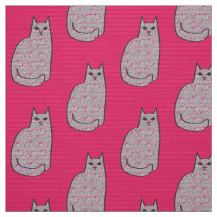 Moderne Katze, grau / grau und rosa, Mitte des Jah Stoff