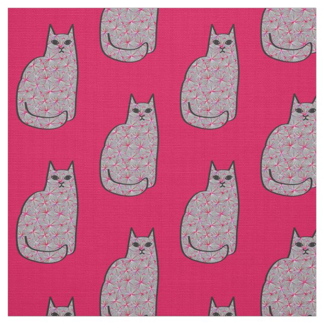 Moderne Katze, grau / grau und rosa, Mitte des Jah Stoff (Muster)
