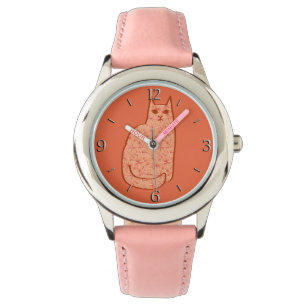 Moderne Katze, Korallenorange und Weiß des Mittelj Armbanduhr