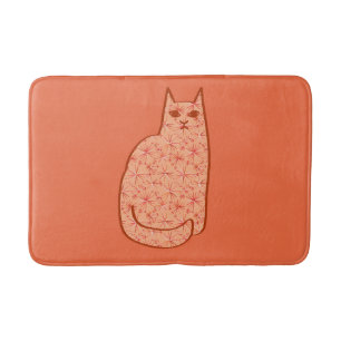 Moderne Katze, Korallenorange und Weiß des Mittelj Badematte