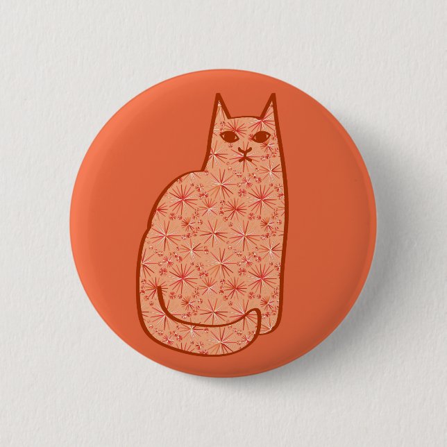 Moderne Katze, Korallenorange und Weiß des Mittelj Button (Vorderseite)