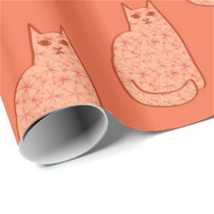 Moderne Katze, Korallenorange und Weiß des Mittelj Geschenkpapier