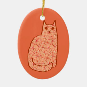 Moderne Katze, Korallenorange und Weiß des Mittelj Keramik Ornament