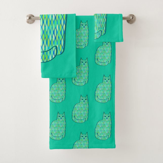 Moderne Katze, Minze und Limette Badhandtuch Set (Insitu)
