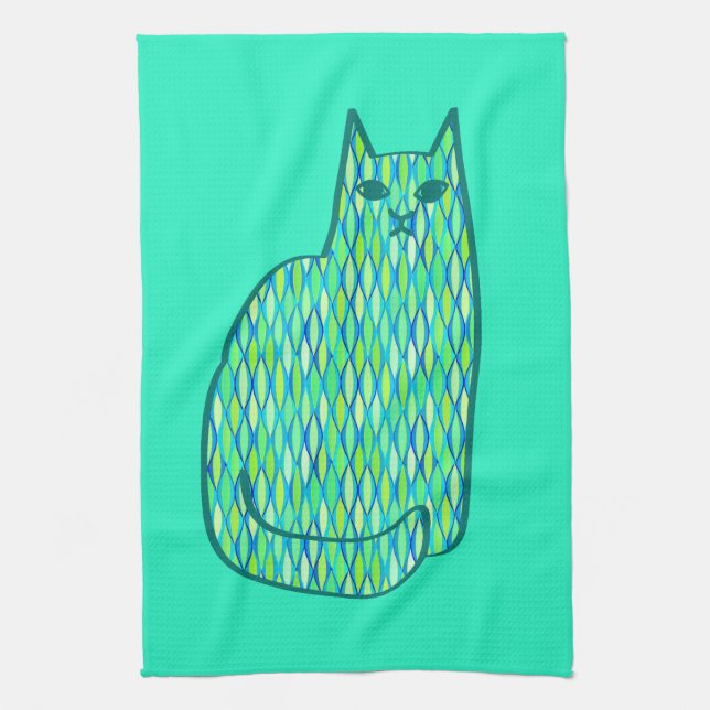 Moderne Katze, Minze und Limette Geschirrtuch (Vertikal)