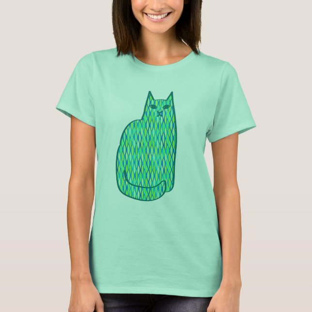 Moderne Katze, Minze und Limette T-Shirt (Vorderseite)