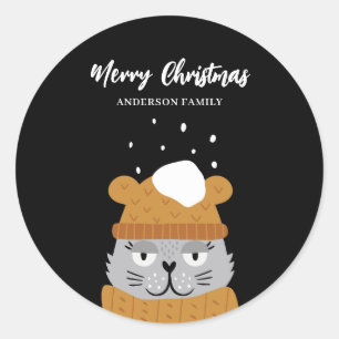Moderne Katze personalisiertes Weihnachten Runder Aufkleber
