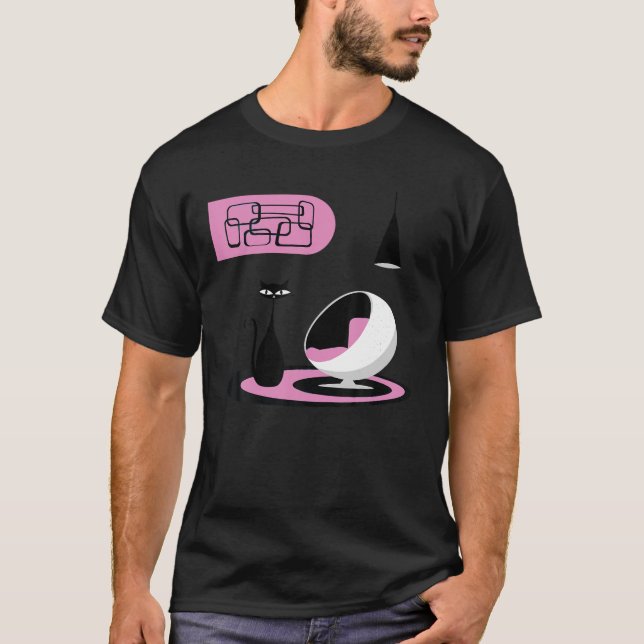 Moderne Katze und Retro Ball Stuhl T Shir T-Shirt (Vorderseite)
