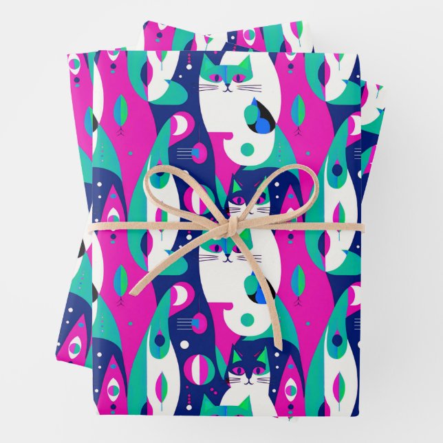Moderne Katzen aus der Mitte des Jahrhunderts auf  Geschenkpapier Set (Beispiel)