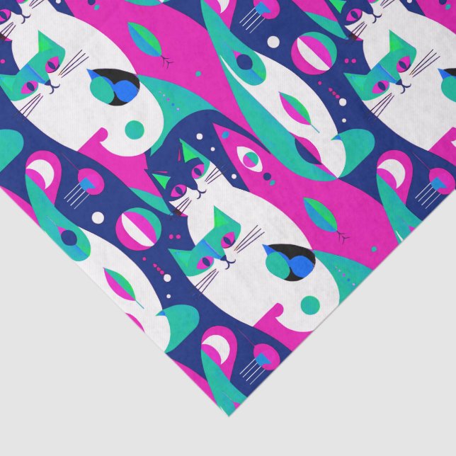 Moderne Katzen aus der Mitte des Jahrhunderts auf  Seidenpapier (Ausschnitt)