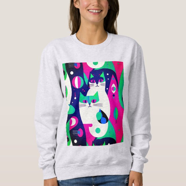 Moderne Katzen aus der Mitte des Jahrhunderts auf  Sweatshirt (Vorderseite)