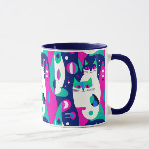 Moderne Katzen aus der Mitte des Jahrhunderts auf Tasse