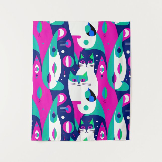 Moderne Katzen aus der Mitte des Jahrhunderts auf  Wandteppich (Vorderseite)