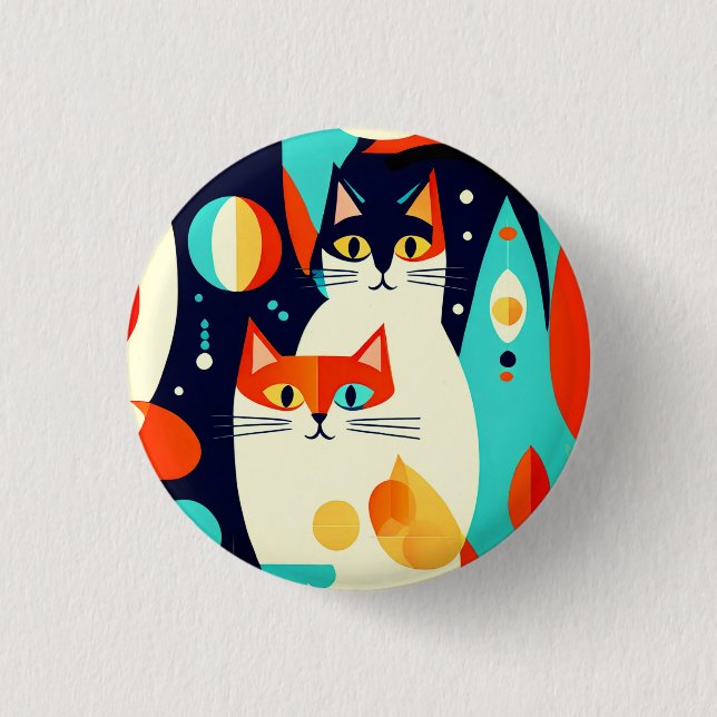 Moderne Katzen aus der Mitte des Jahrhunderts mit  Button (Vorderseite)