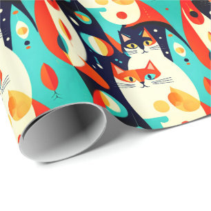 Moderne Katzen aus der Mitte des Jahrhunderts mit Geschenkpapier