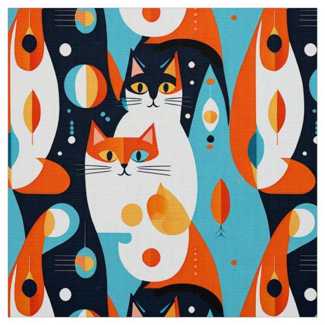 Moderne Katzen aus der Mitte des Jahrhunderts mit  Stoff (Muster)