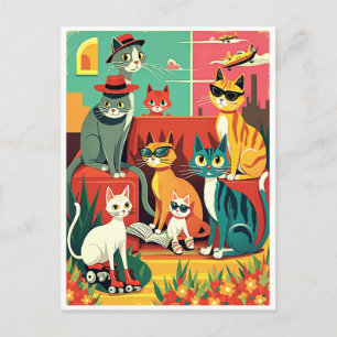 Moderne Katzen des Mittelalters im Urlaub Postkarte