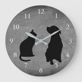 Moderne Katzen-Hunde-Silhouetten Große Wanduhr