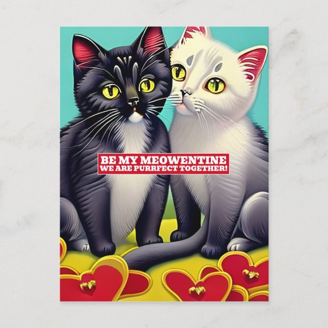 Moderne Katzen Meowentiner Valentinstag Postkarte (Vorderseite)