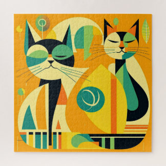 Moderne Katzen Mitte des Jahrhunderts Kunst: Abstr Puzzle