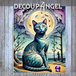 Moderne Katzen und Mond in Lila und blauer Dekoupa Seidenpapier