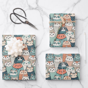 Moderne Katzenfiguren Muster Geschenkpapier Set