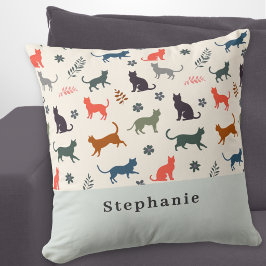 Moderne Katzenmuster Elegante Creme Personalisiert Kissen