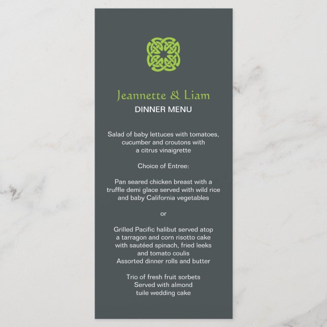 Moderne keltische "Knot Wedding Menu" Menükarte (Vorderseite)