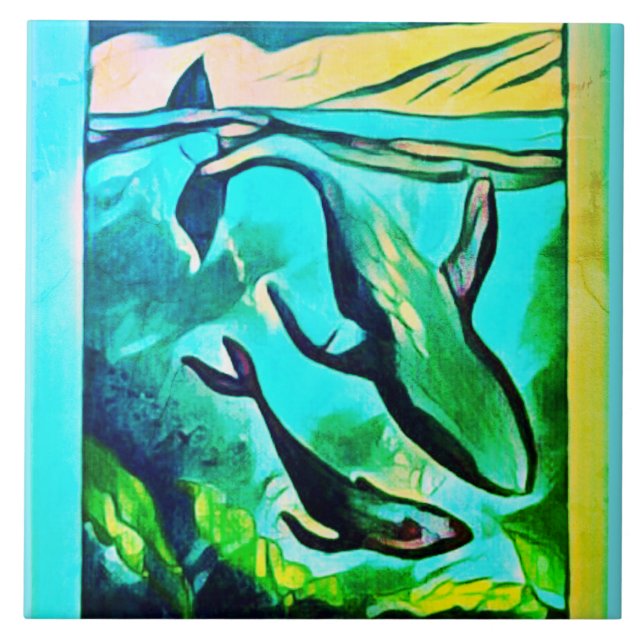 Moderne Keramik Whale Art Tile Fliese (Vorderseite)