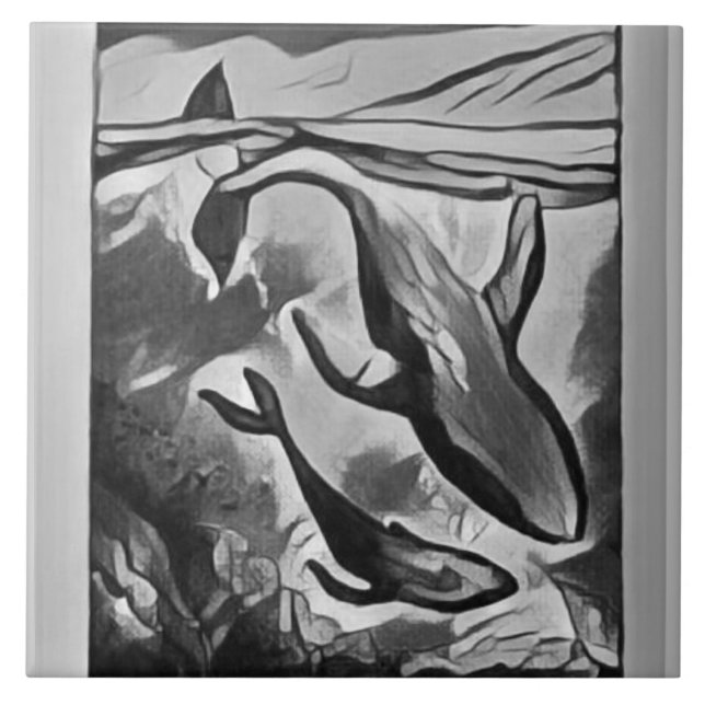 Moderne Keramik Whale Art Tile Fliese (Vorderseite)